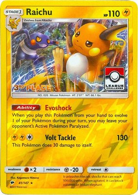 Raichu (League Challenge) [3rd Place], League & Championship Cards