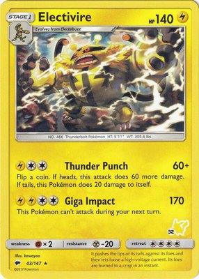 Electivire- 43/147 (#32 Pikachu Stamped), Battle Academy
