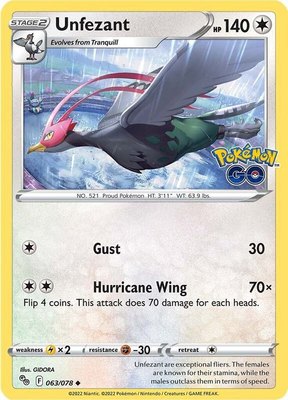 Unfezant, Pokemon GO