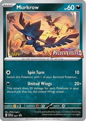 Murkrow (Prerelease) [Staff], Scarlet & Violet Promo Cards