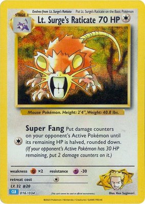 Lt. Surge's Raticate, Trading Card Game Classic